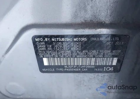 2018 Mitsubishi Mirage G4 Es z USA, uszkodzony, nr VIN ML32F3FJ7JHF05695